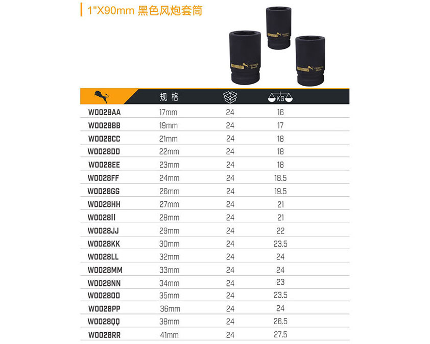 1＂X90mm 黑色風炮套筒