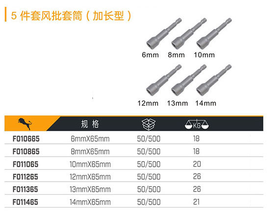 F010665 F010865 F011065 F011265 F011365 F011465 5件套風批套筒（加長型）